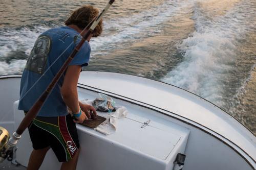 Every mate’s job - cutting bait on the way to the fishing grounds ...